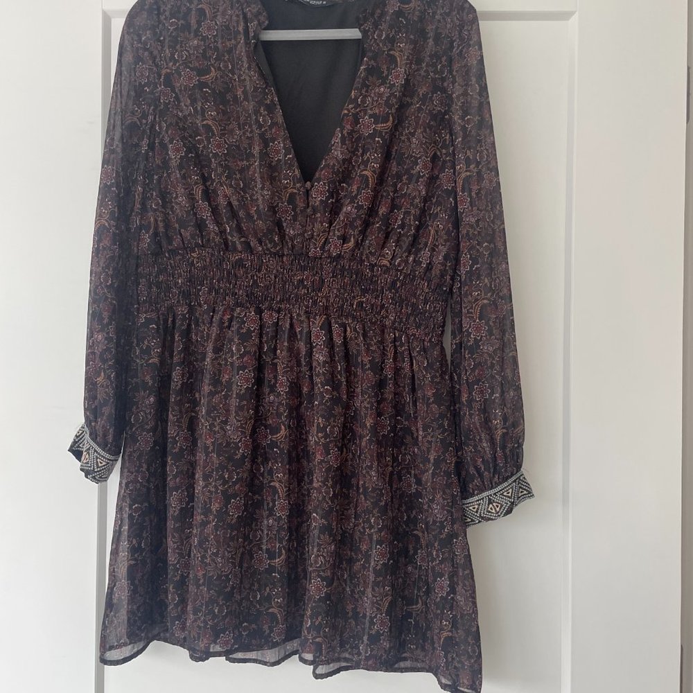 Zara Embellished Cuff V Neck Mini Dress